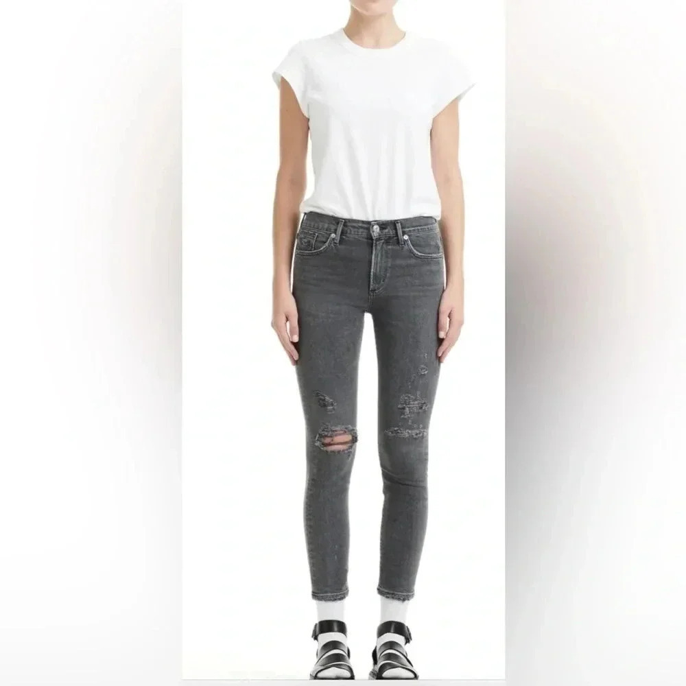 Agolde Sophie Crop High Rise  Skinny Distressed Raw Hem Jeans Size 24